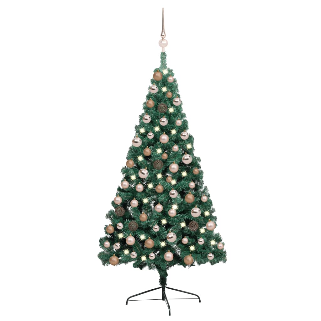 vidaXL Artificial Half Christmas Tree with LEDs&Ball Set Green 47.2"