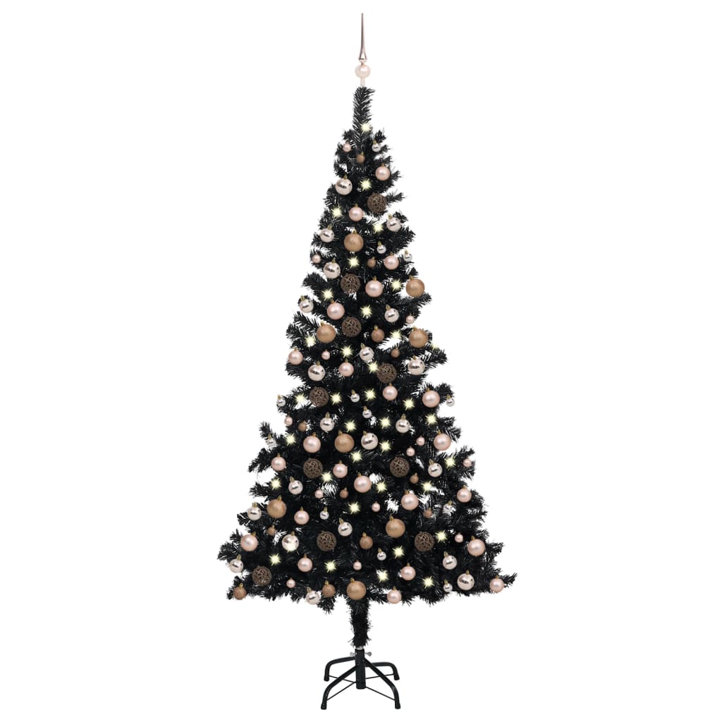 vidaXL Artificial Christmas Tree with LEDs&Ball Set Black 82.7" PVC