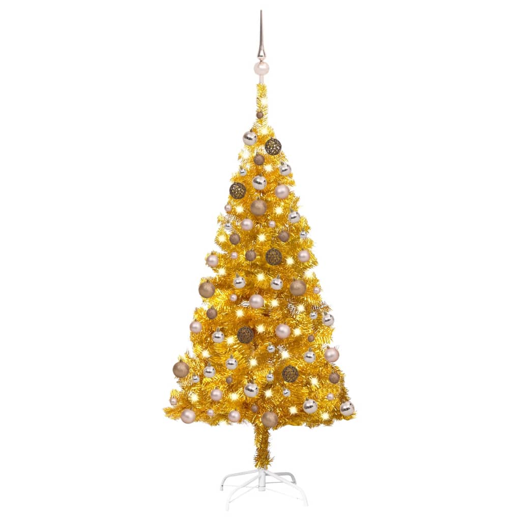 vidaXL Artificial Christmas Tree with LEDs&Ball Set Gold 59.1" PET