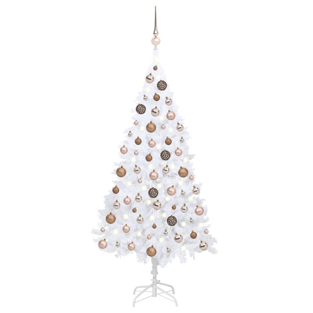 vidaXL Artificial Christmas Tree with LEDs&Ball Set White 70.9" PVC