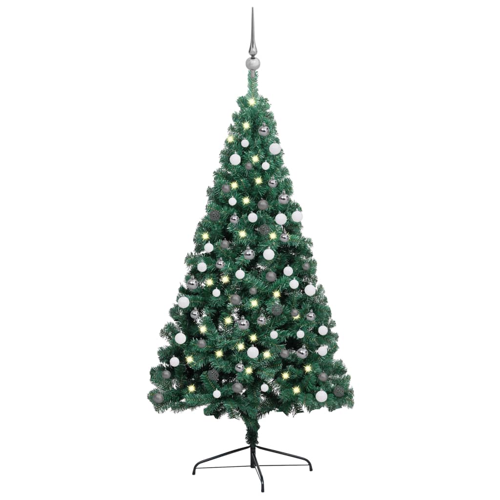 vidaXL Artificial Half Christmas Tree with LEDs&Ball Set Green 82.7"