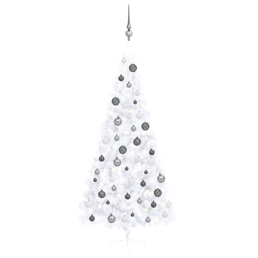 vidaXL Artificial Half Christmas Tree with LEDs&Ball Set White 82.6"