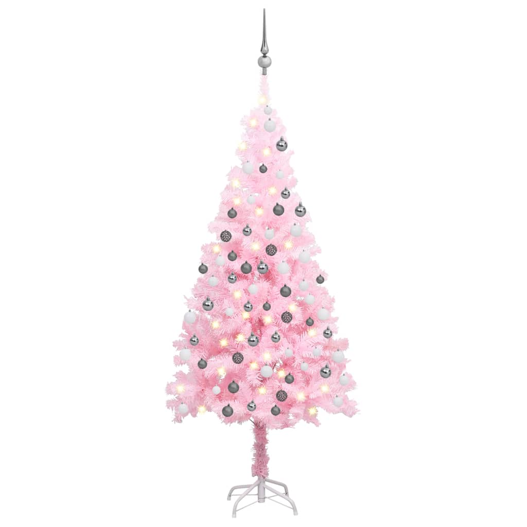 vidaXL Artificial Christmas Tree with LEDs&Ball Set Pink 59.1" PVC