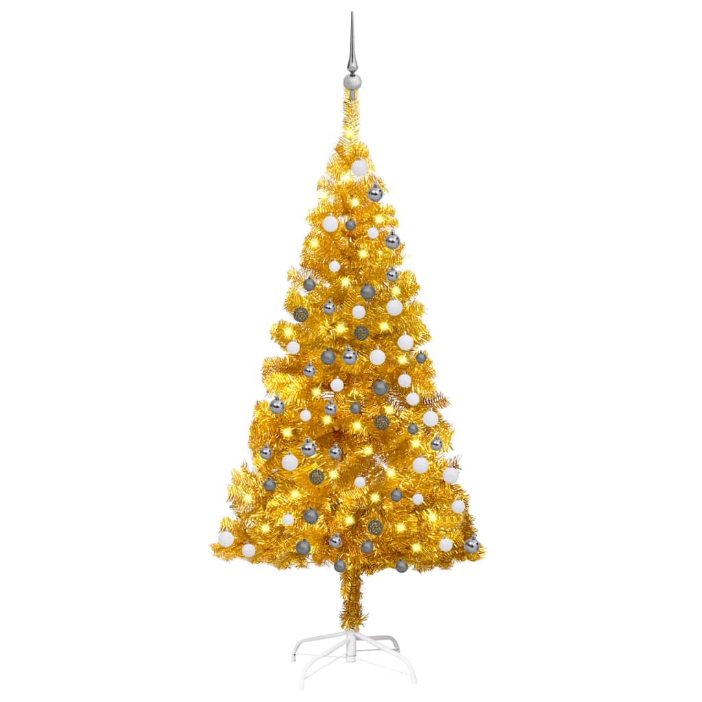 vidaXL Artificial Christmas Tree with LEDs&Ball Set Gold 47.2" PET (329185+330099)