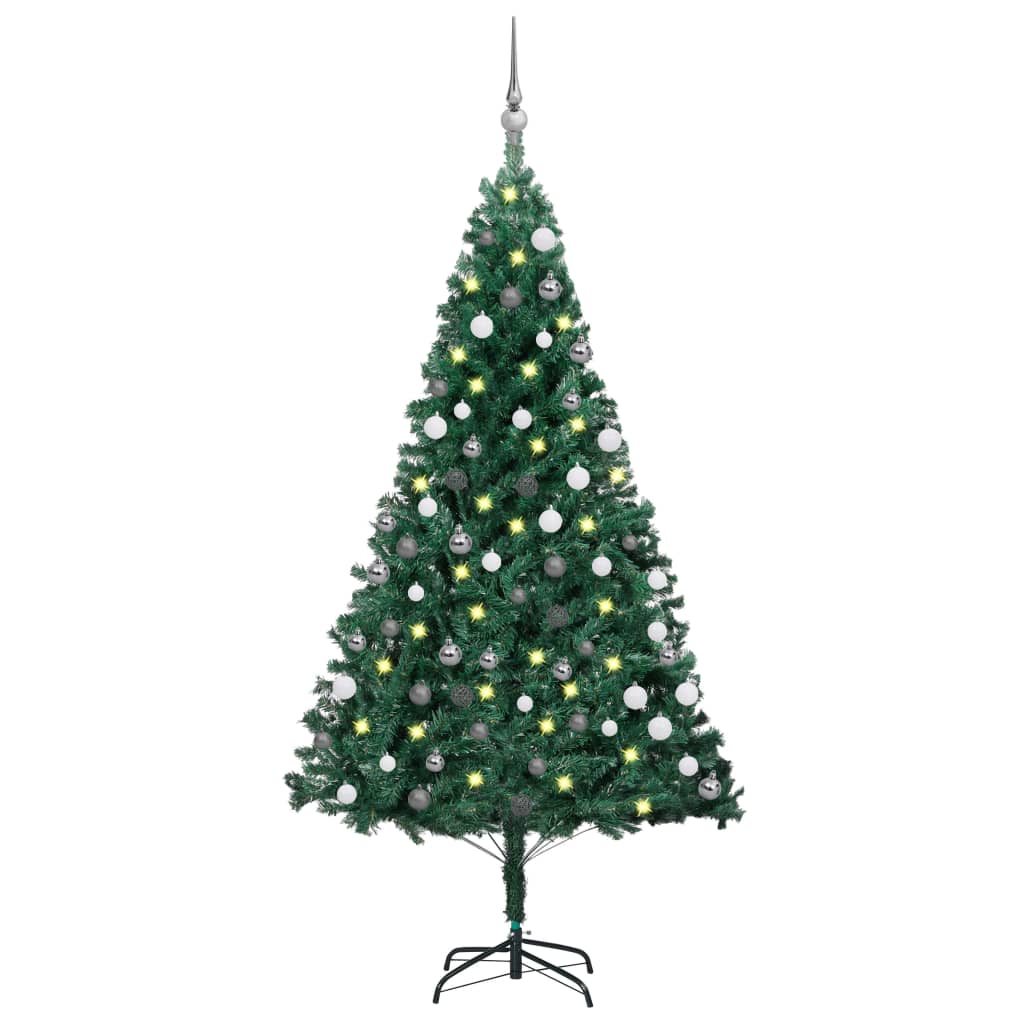 vidaXL Artificial Christmas Tree with LEDs&Ball Set Green 47.2" PVC