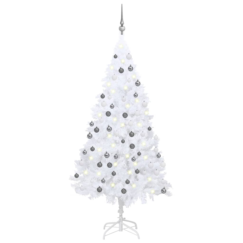 vidaXL Artificial Christmas Tree with LEDs&Ball Set White 47.2" PVC