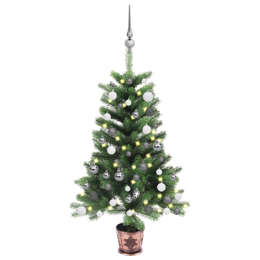 vidaXL Artificial Christmas Tree with LEDs&Ball Set 25.6" Green