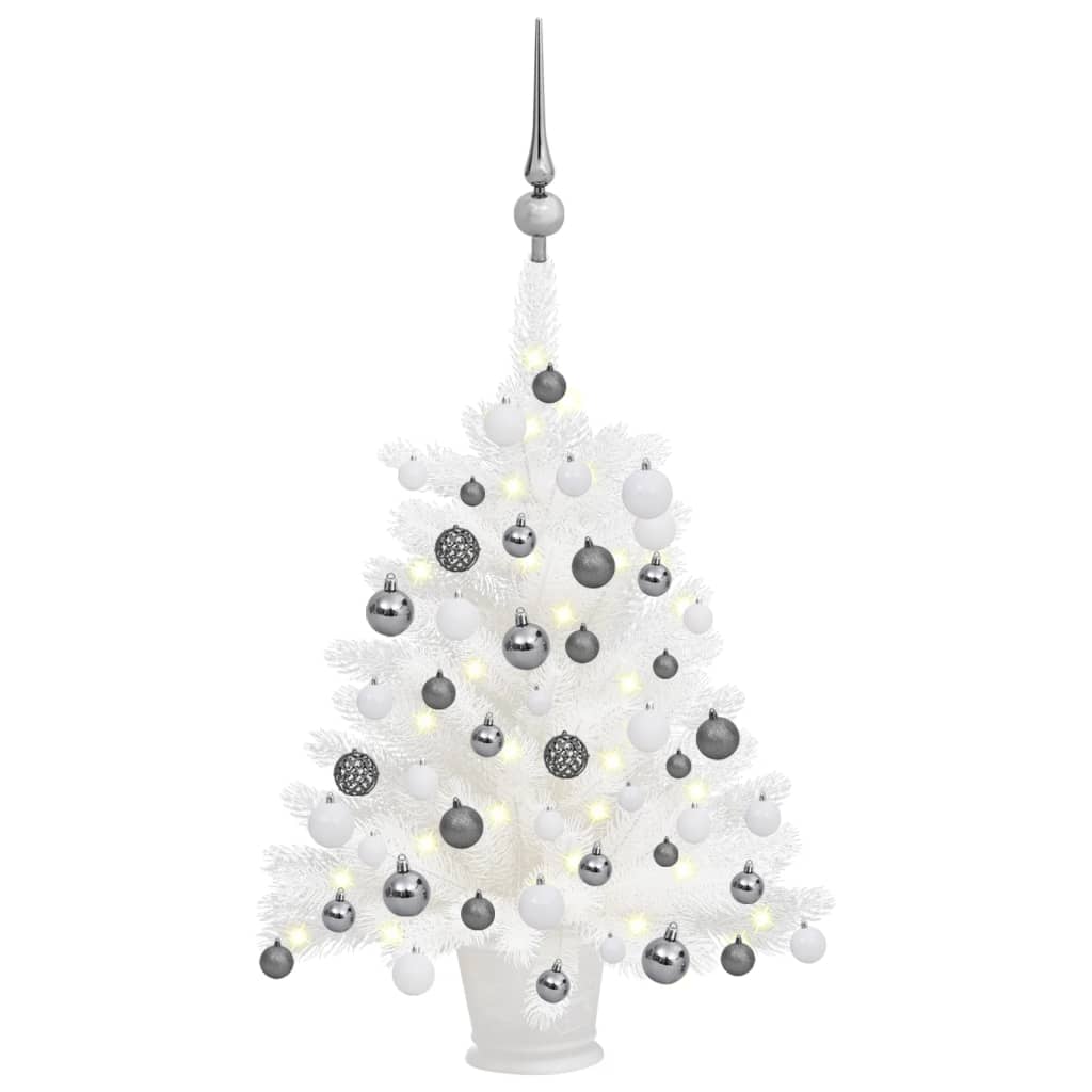 vidaXL Artificial Christmas Tree with LEDs&Ball Set White 25.6"