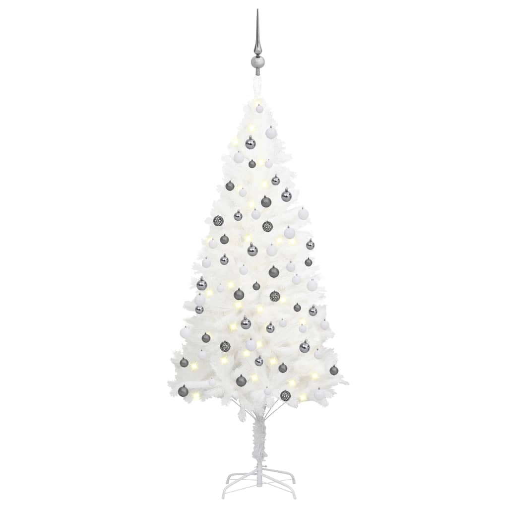 vidaXL Artificial Christmas Tree with LEDs&Ball Set White 59.1"