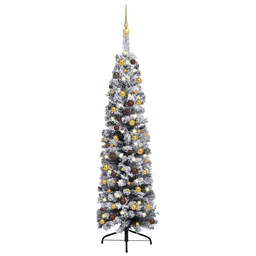 vidaXL Slim Christmas Tree with LEDs&Ball Set Green 47.2" PVC