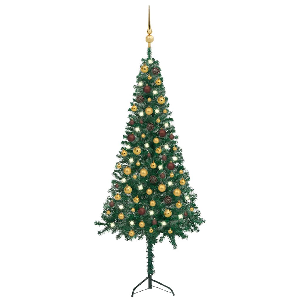 vidaXL Corner Artificial Christmas Tree LEDs&Ball Set Green 59.1" PVC