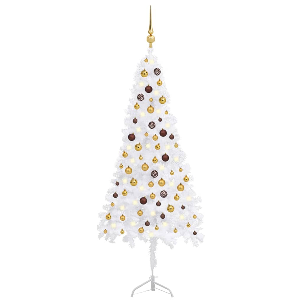 vidaXL Corner Artificial Christmas Tree LEDs&Ball Set White 70.9" PVC