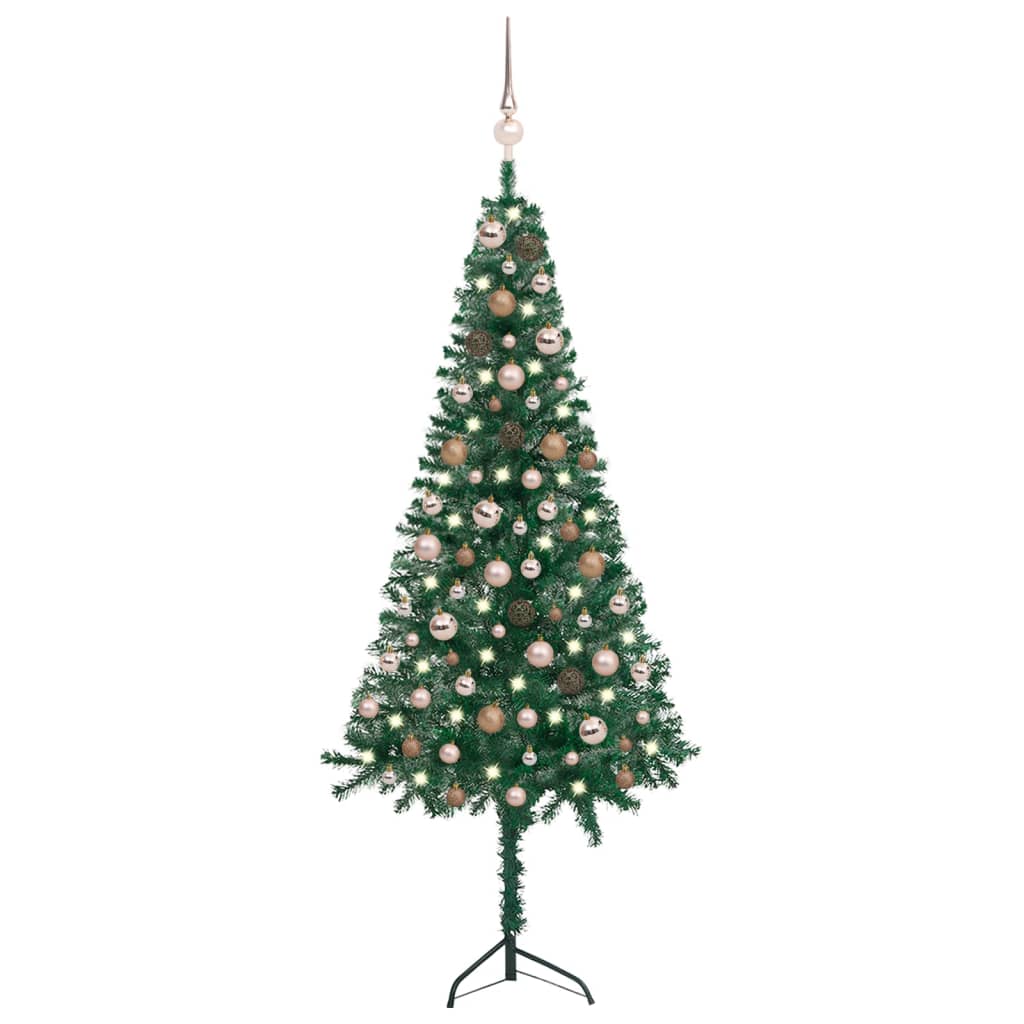 vidaXL Corner Artificial Christmas Tree LEDs&Ball Set Green 59.1" PVC