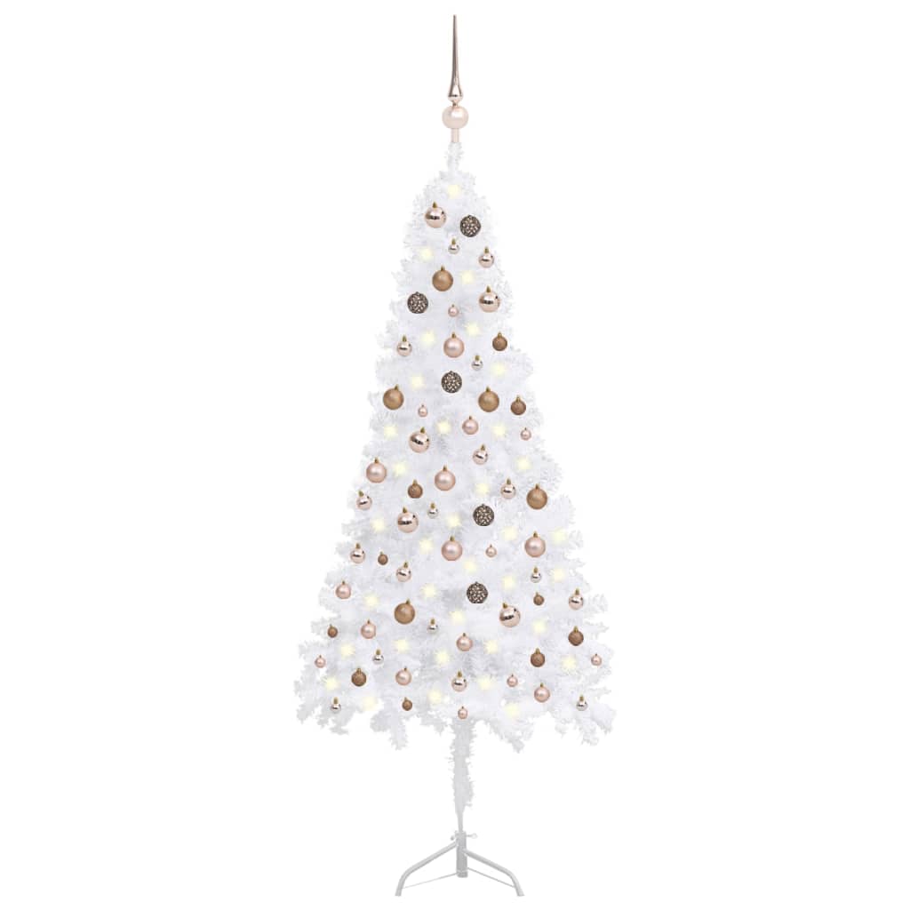 vidaXL Corner Artificial Christmas Tree LEDs&Ball Set White 82.7" PVC