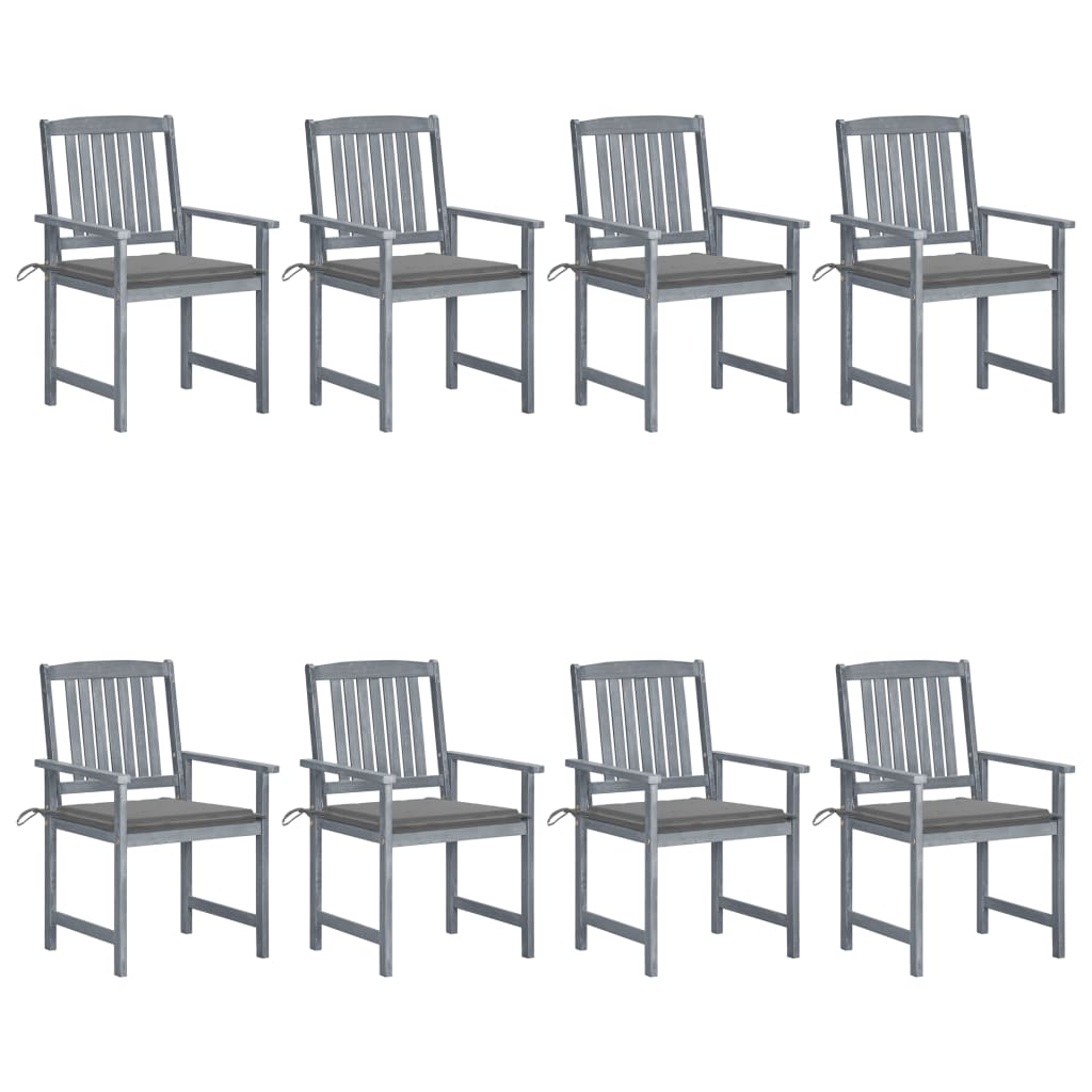 vidaXL Patio Chairs with Cushions 8 pcs Solid Acacia Wood Gray