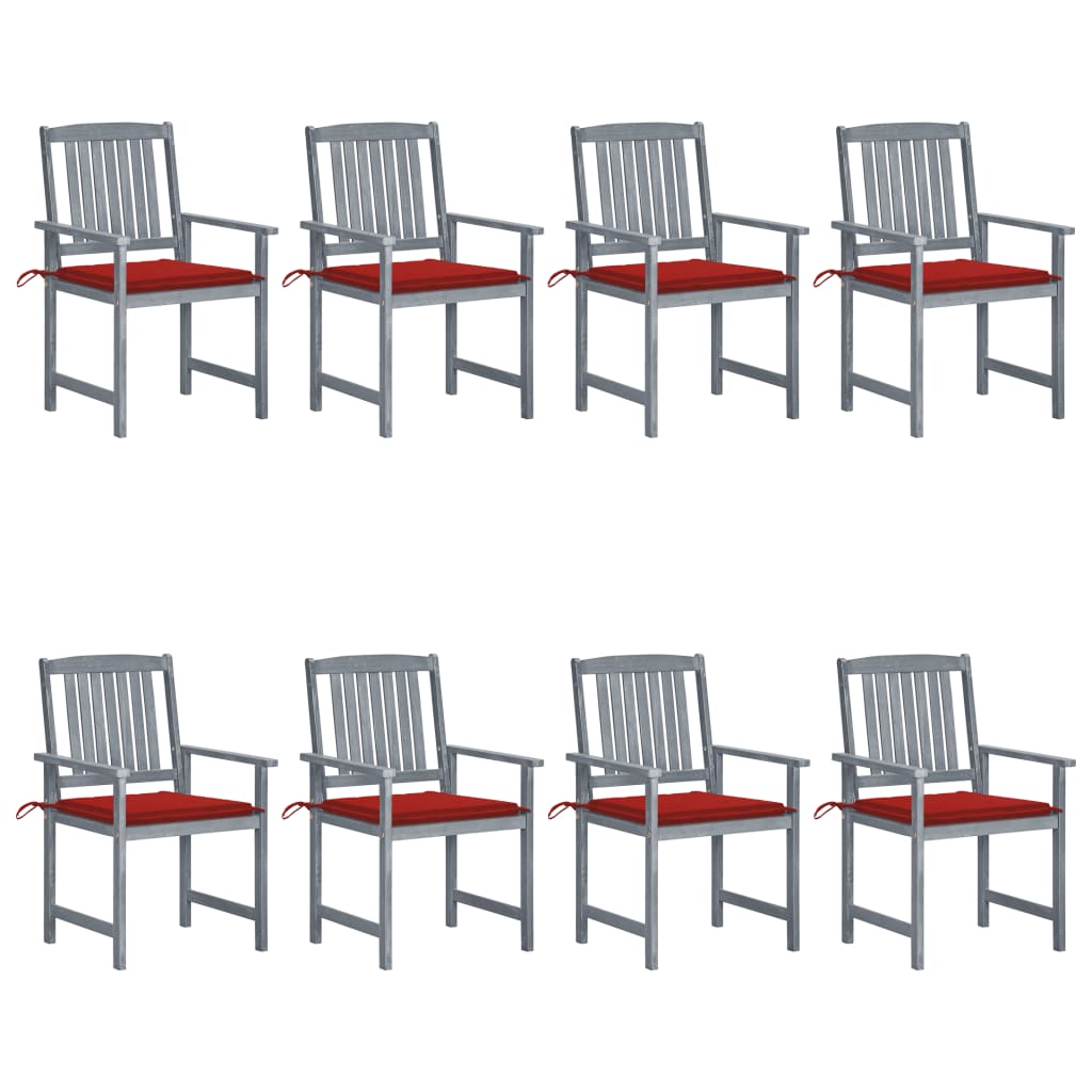 vidaXL Patio Chairs with Cushions 8 pcs Solid Acacia Wood Gray