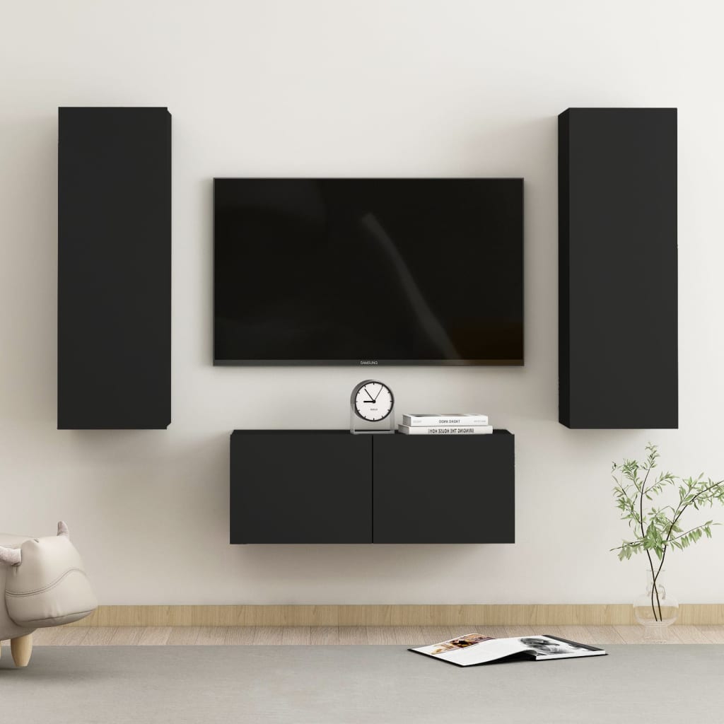 vidaXL 3 Piece TV Cabinet Set Black Chipboard