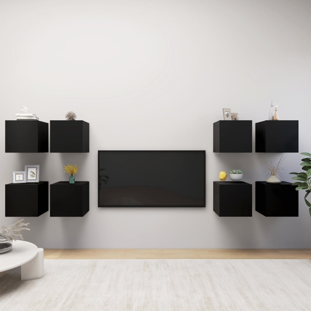 vidaXL Wall Mounted TV Cabinets 8 pcs Black 12"x11.8"x11.8"