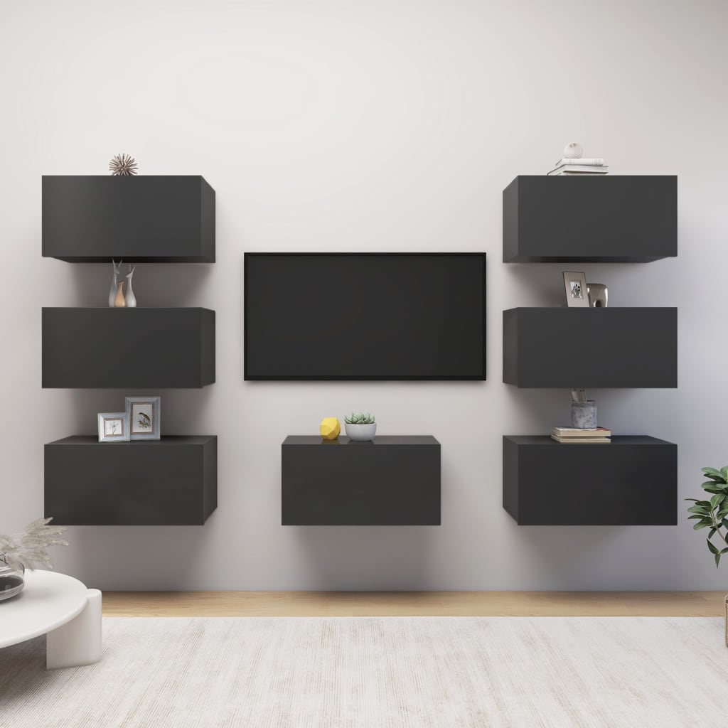 vidaXL TV Cabinets 7 pcs Gray 12"x11.8"x23.6" Chipboard