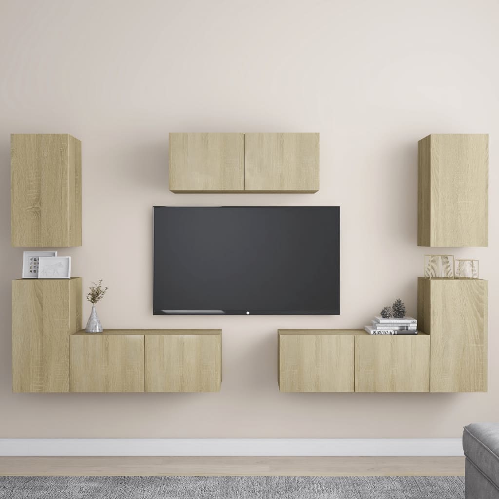 vidaXL 7 Piece TV Cabinet Set Sonoma Oak Chipboard