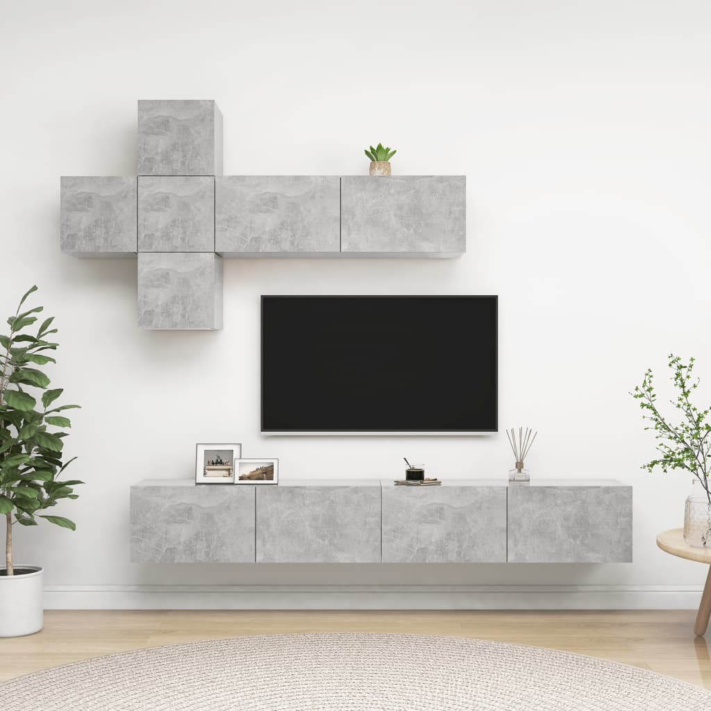 vidaXL 7 Piece TV Cabinet Set Concrete Gray Chipboard