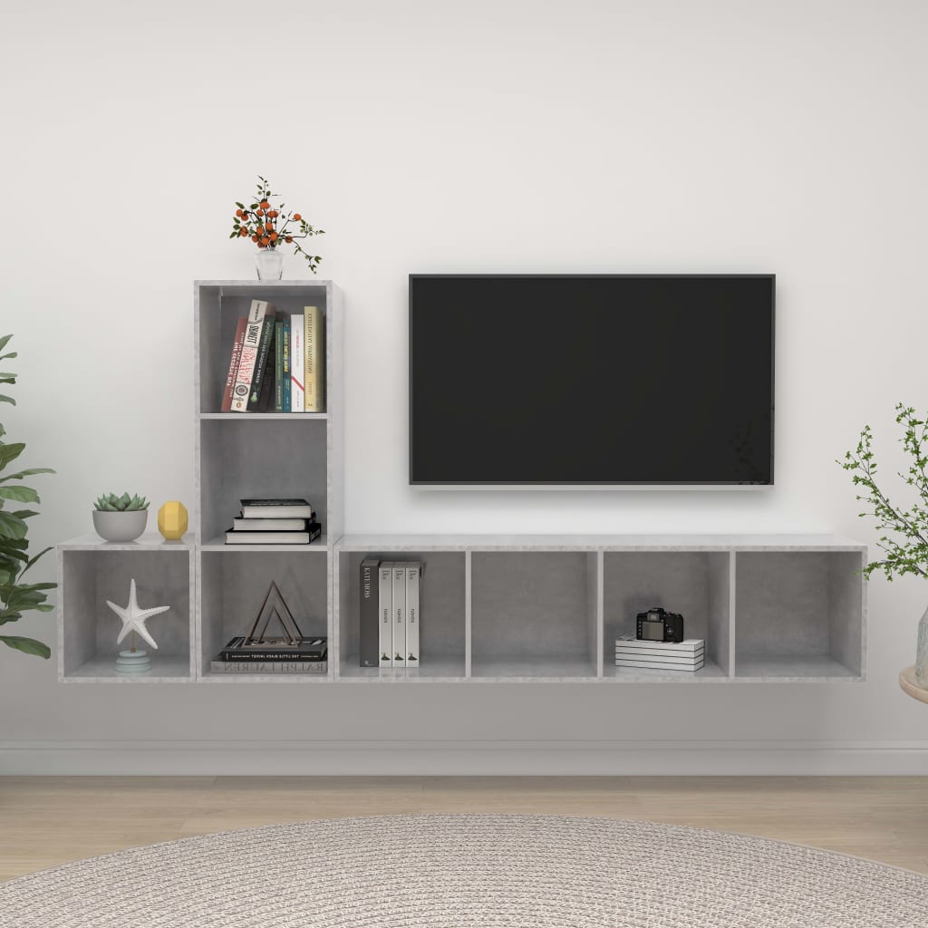 vidaXL 3 Piece TV Cabinet Set Concrete Gray Chipboard