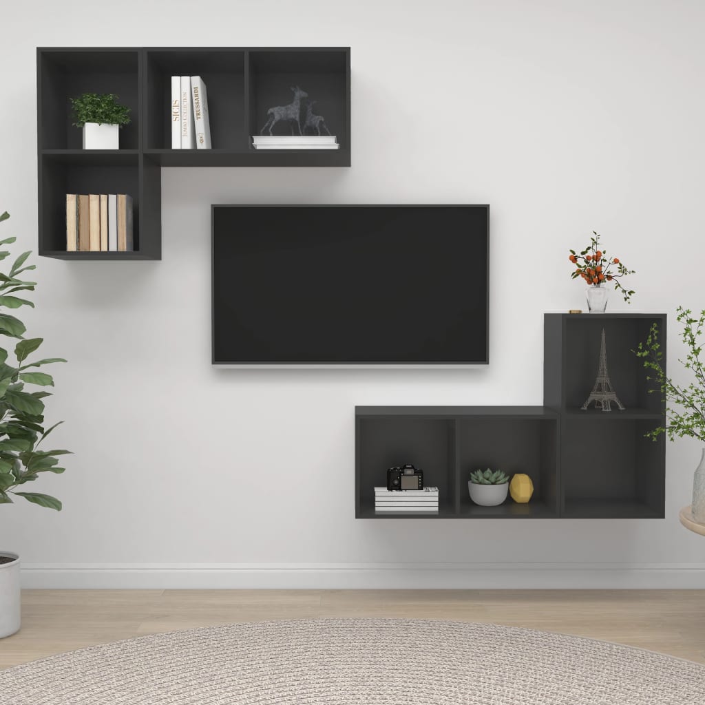 vidaXL Wall-mounted TV Cabinets 4 pcs Gray Chipboard