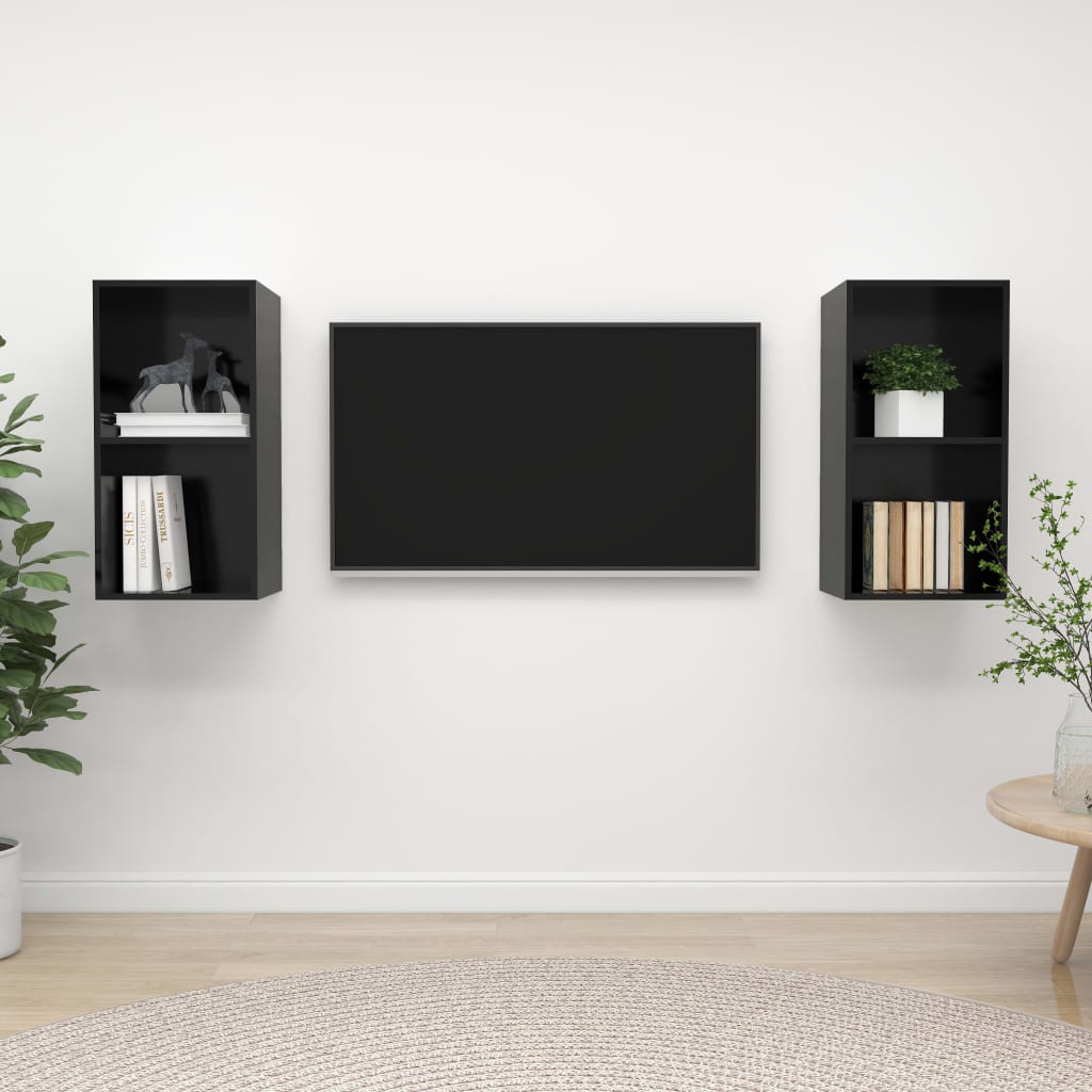 vidaXL Wall-mounted TV Cabinets 2 pcs High Gloss Black Chipboard