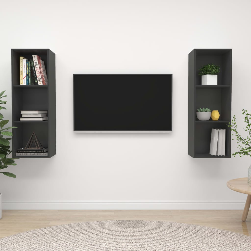 vidaXL Wall-mounted TV Cabinets 2 pcs Gray Chipboard