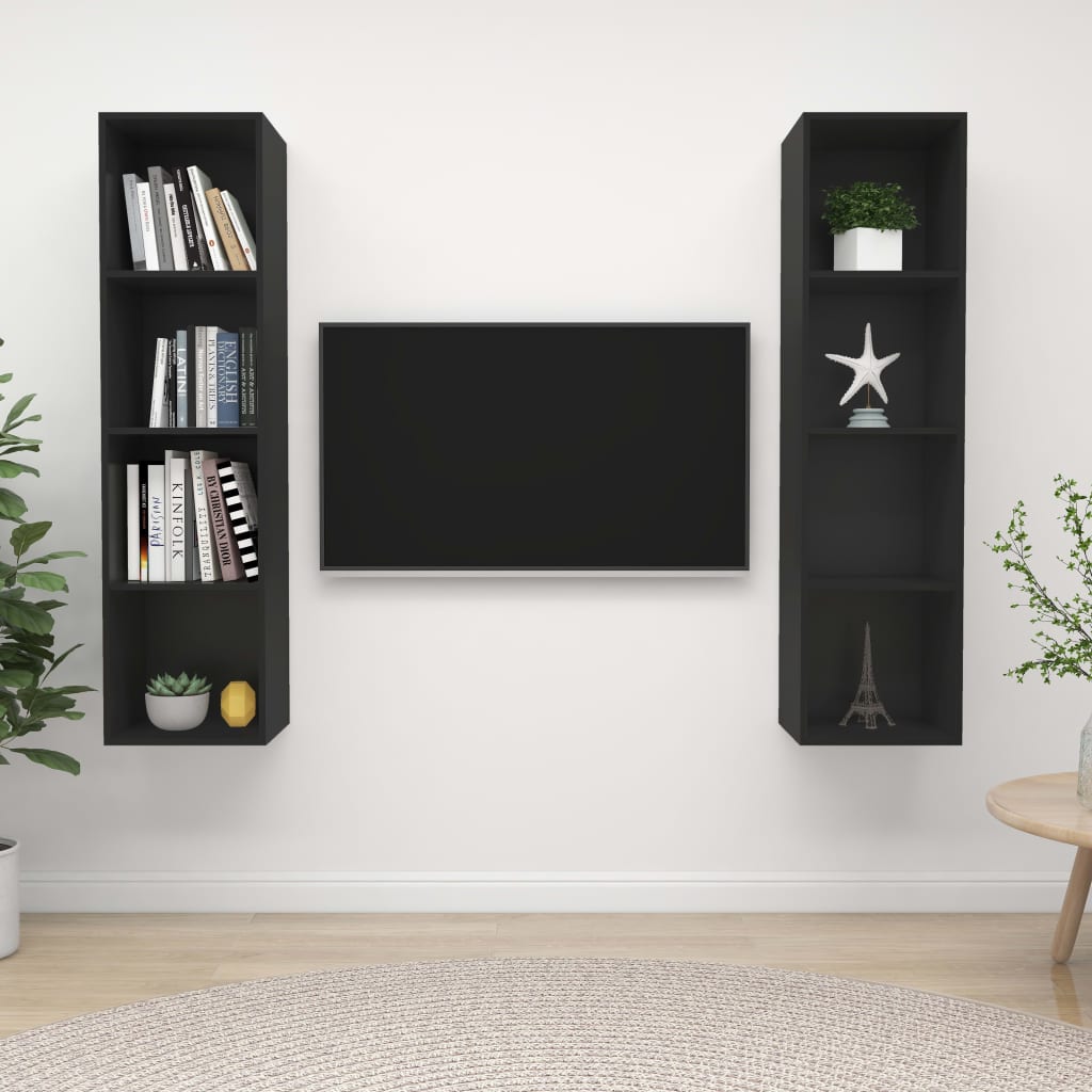 vidaXL Wall-mounted TV Cabinets 2 pcs Black Chipboard