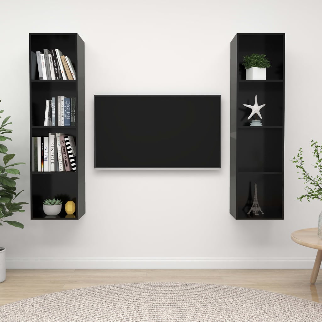 vidaXL Wall-mounted TV Cabinets 2 pcs High Gloss Black Chipboard