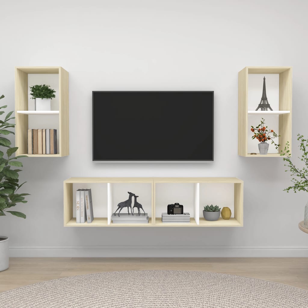 vidaXL Wall-mounted TV Cabinets 4 pcs White and Sonoma Oak Chipboard