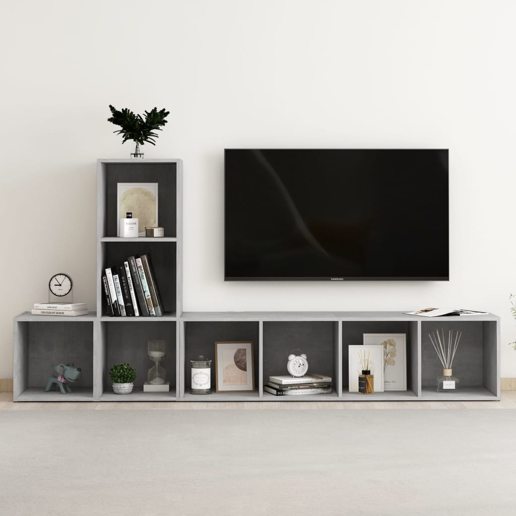 vidaXL 3 Piece TV Cabinet Set Concrete Gray Chipboard