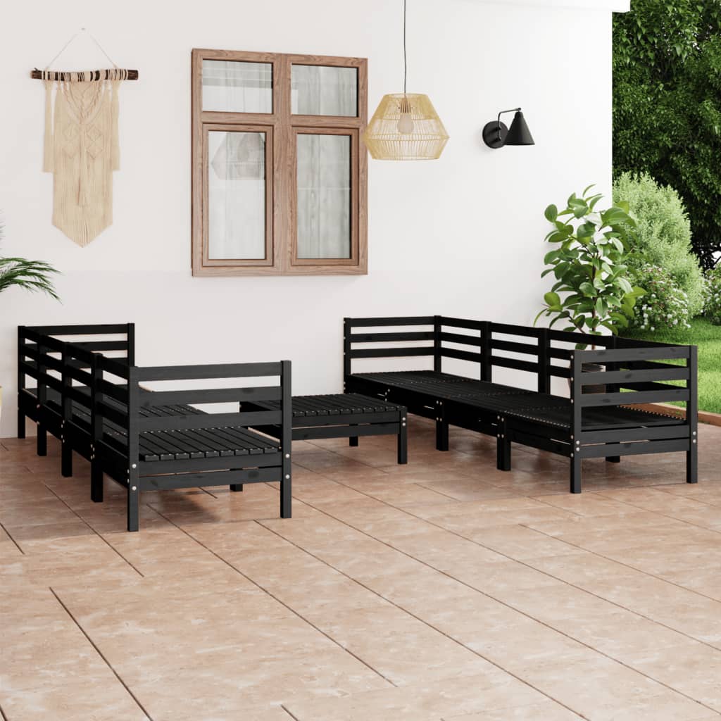 vidaXL 9 Piece Patio Lounge Set Black Solid Pinewood