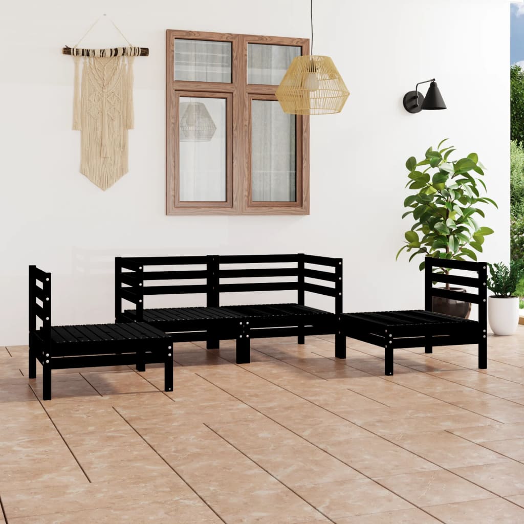 vidaXL 4 Piece Patio Lounge Set Black Solid Pinewood