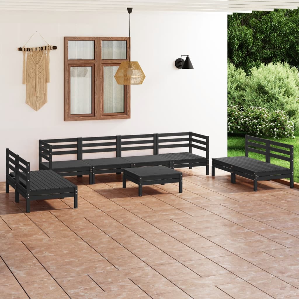 vidaXL 9 Piece Patio Lounge Set Black Solid Pinewood