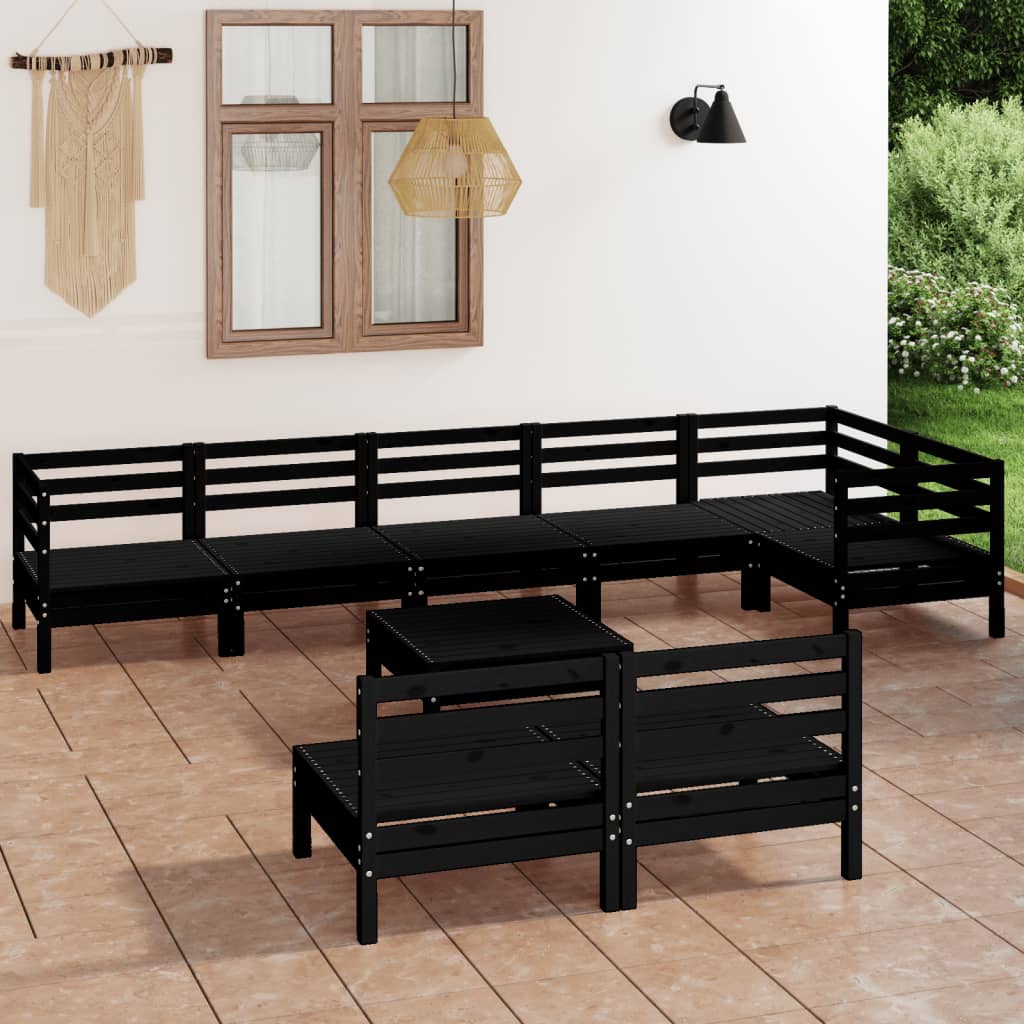 vidaXL 9 Piece Patio Lounge Set Solid Pinewood Black