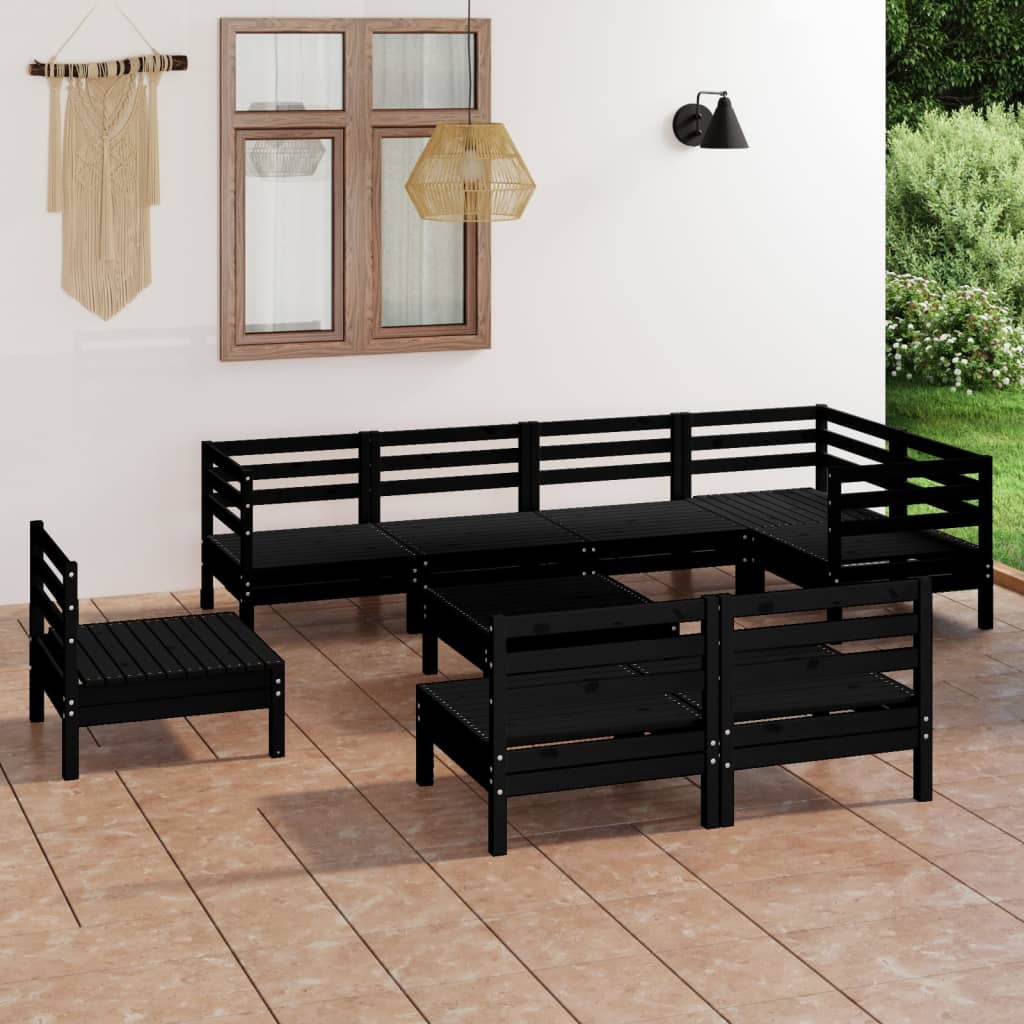 vidaXL 9 Piece Patio Lounge Set Solid Pinewood Black