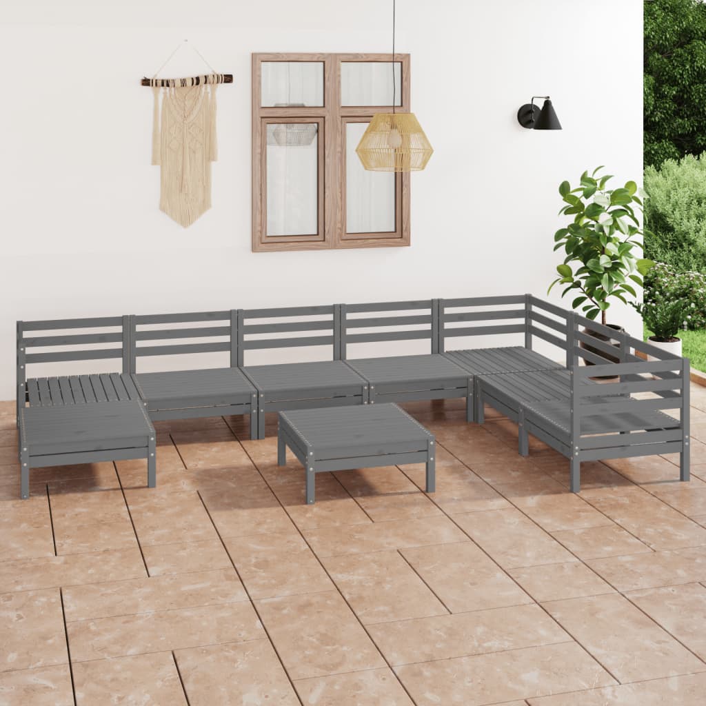 vidaXL 9 Piece Patio Lounge Set Solid Pinewood Gray