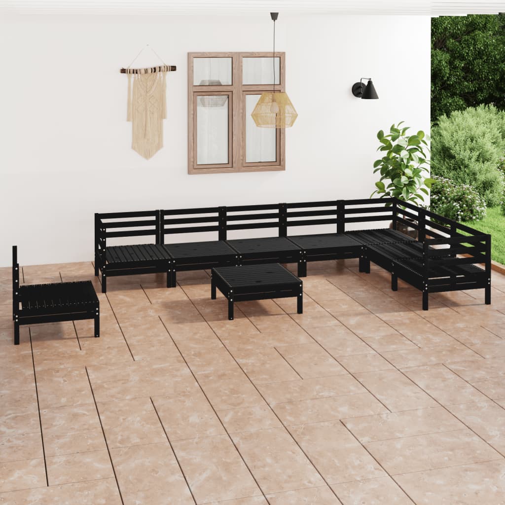 vidaXL 9 Piece Patio Lounge Set Solid Pinewood Black