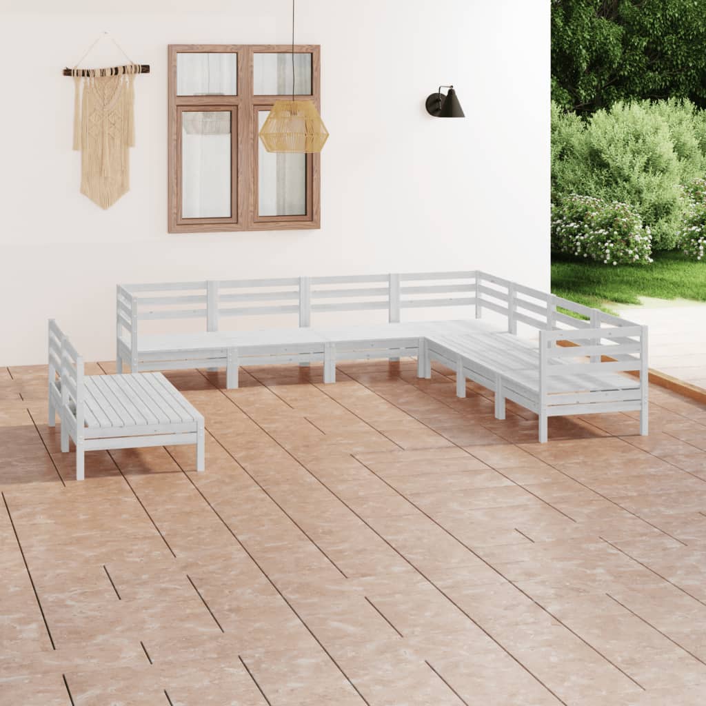 vidaXL 9 Piece Patio Lounge Set Solid Pinewood White