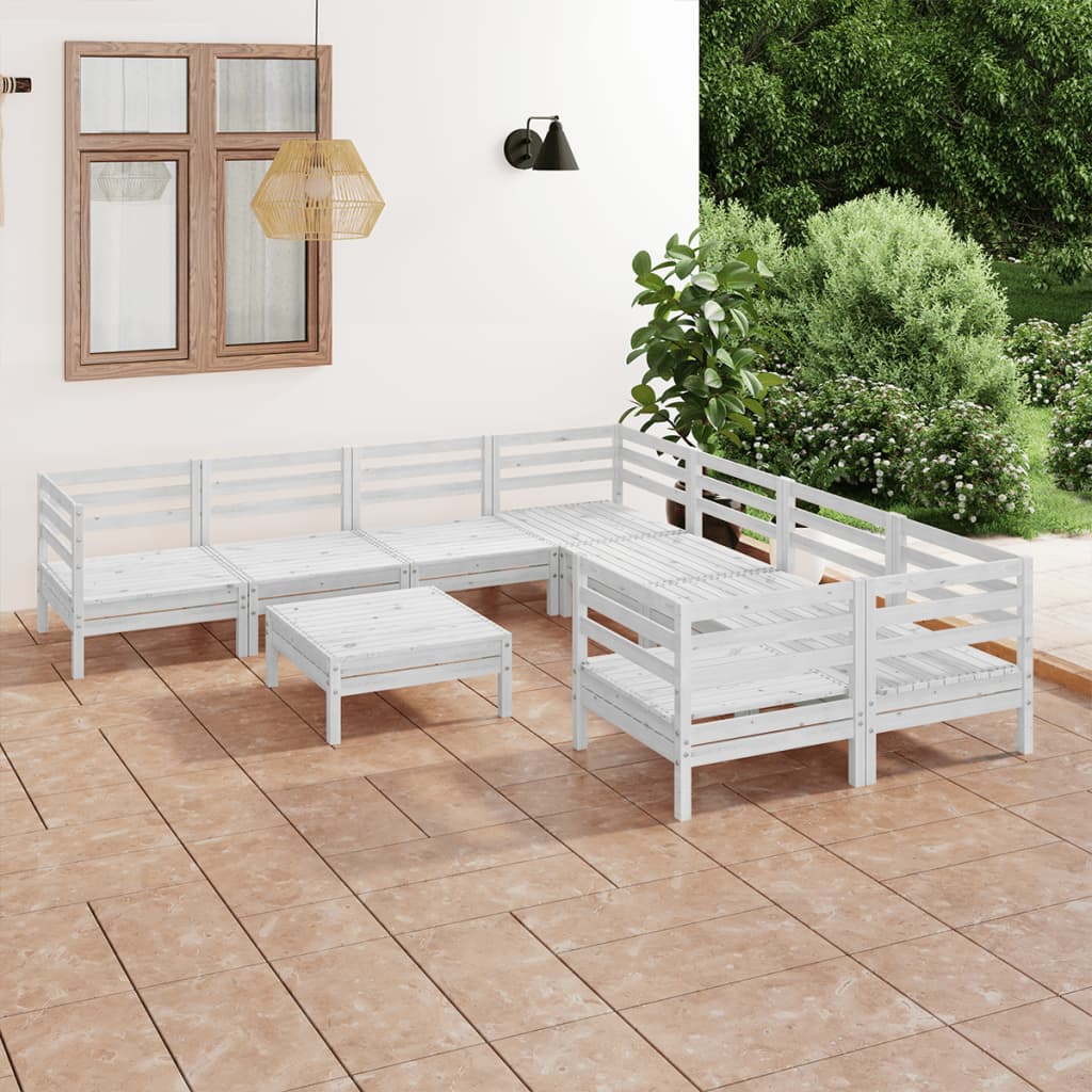 vidaXL 9 Piece Patio Lounge Set White Solid Pinewood