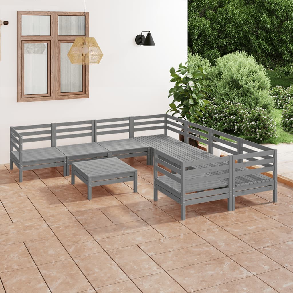 vidaXL 9 Piece Patio Lounge Set Gray Solid Pinewood