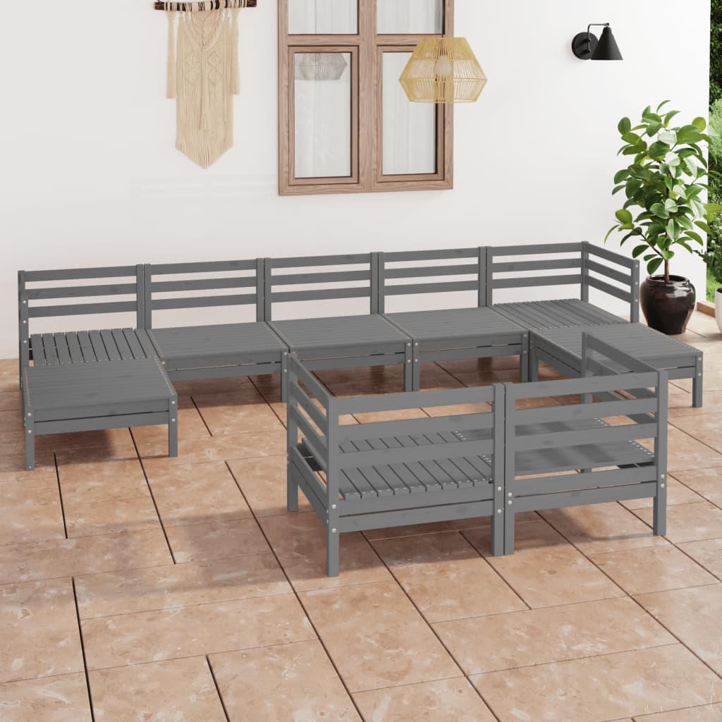 vidaXL 9 Piece Patio Lounge Set Gray Solid Pinewood