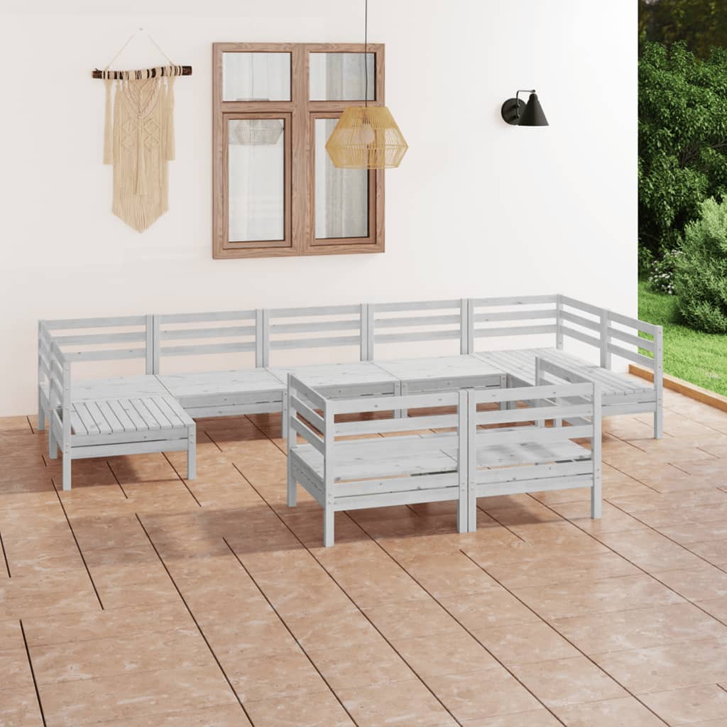 vidaXL 9 Piece Patio Lounge Set White Solid Pinewood