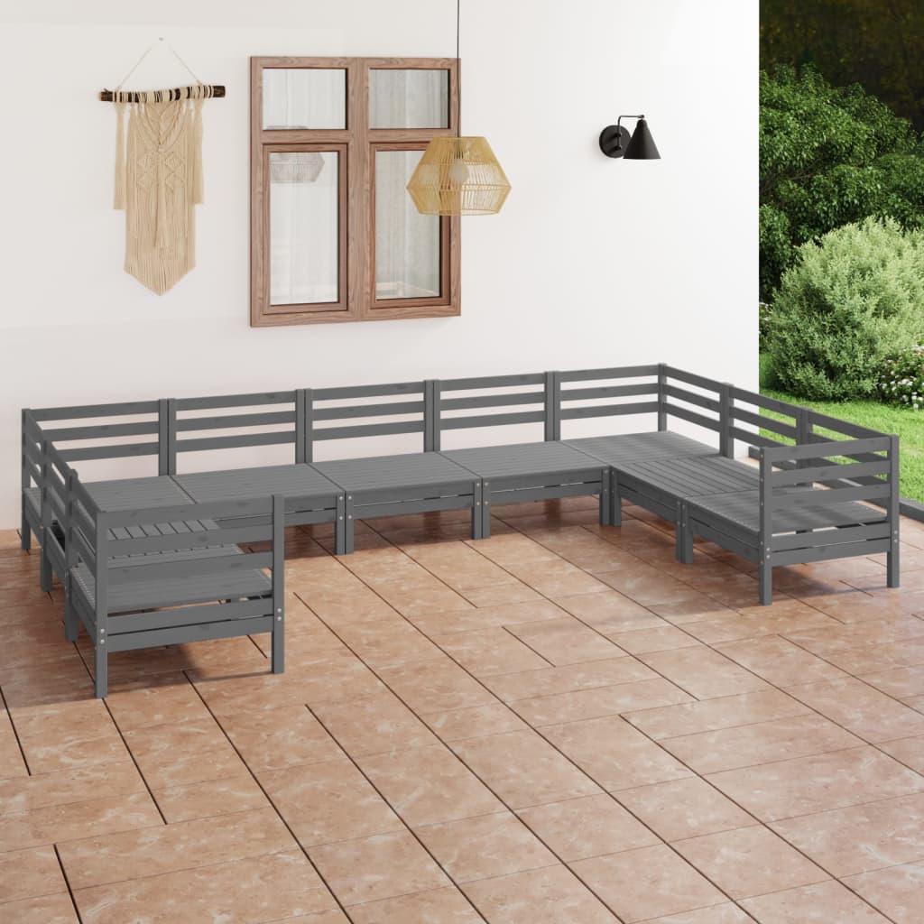 vidaXL 9 Piece Patio Lounge Set Gray Solid Pinewood