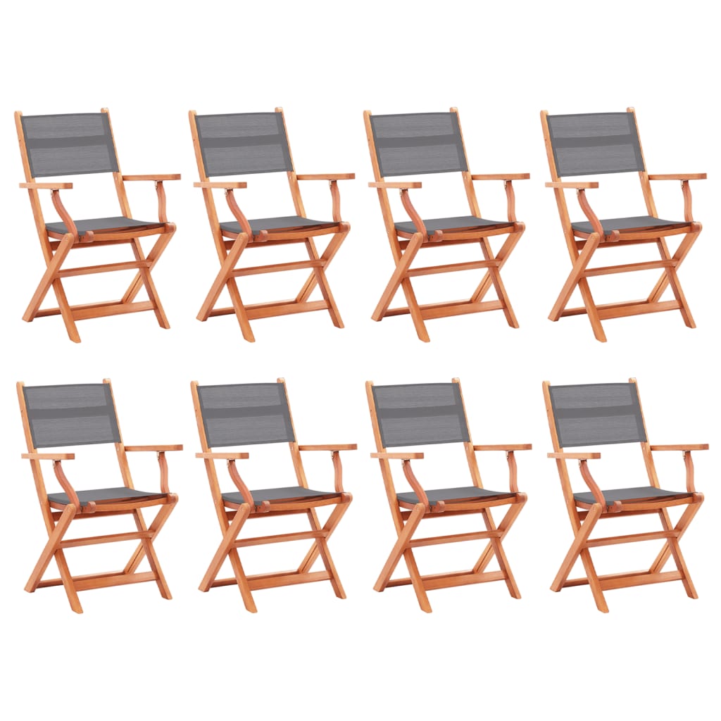 vidaXL Folding Patio Chairs 8 pcs Gray Solid Eucalyptus Wood&Textilene