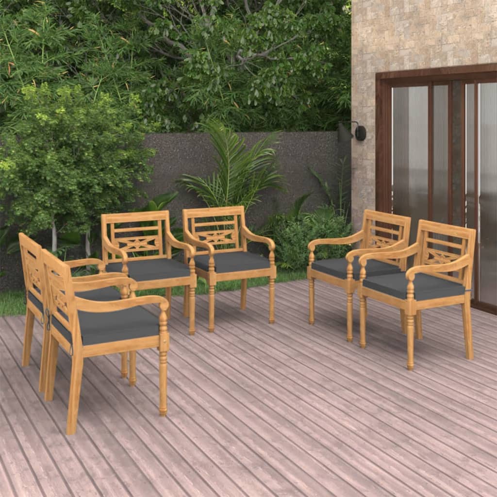 vidaXL Batavia Chairs 6 pcs with Cushions Solid Teak Wood