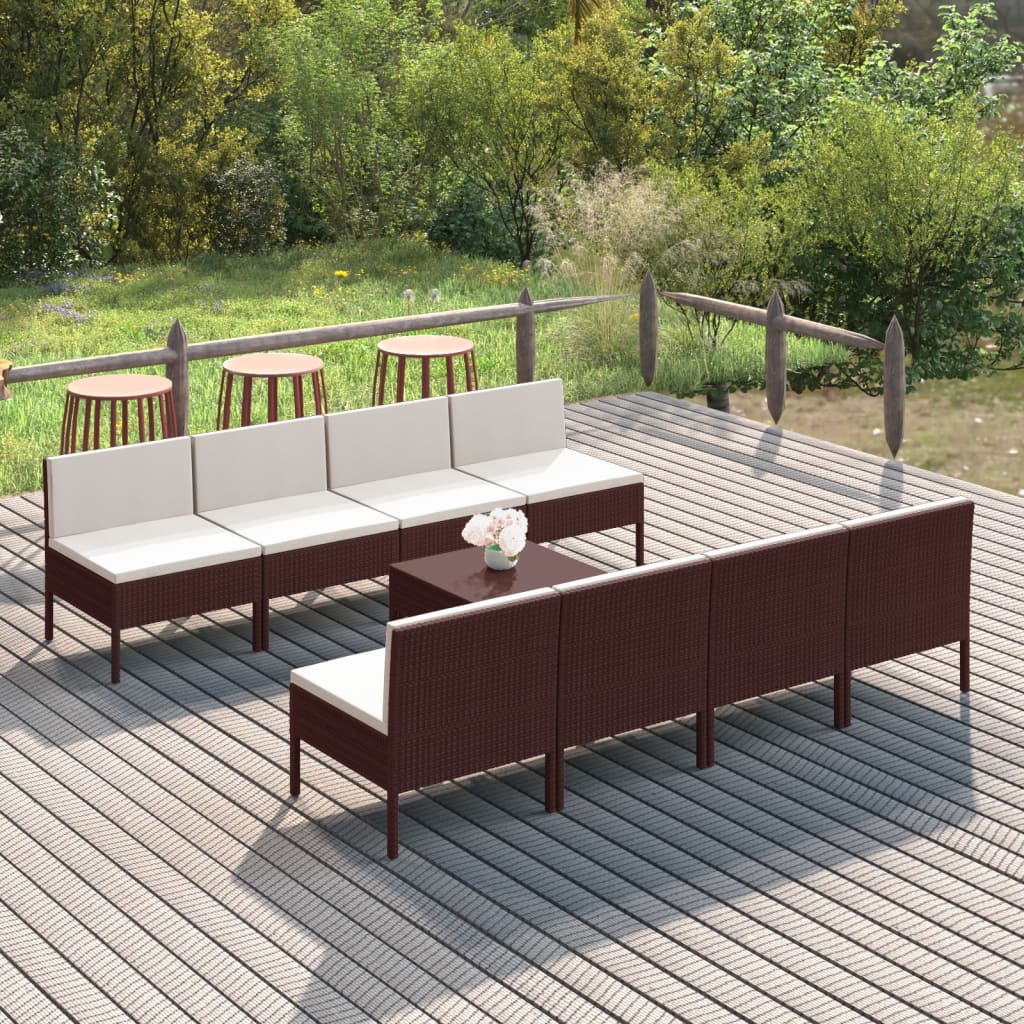 vidaXL 9 Piece Patio Lounge Set with Cushions Poly Rattan Brown