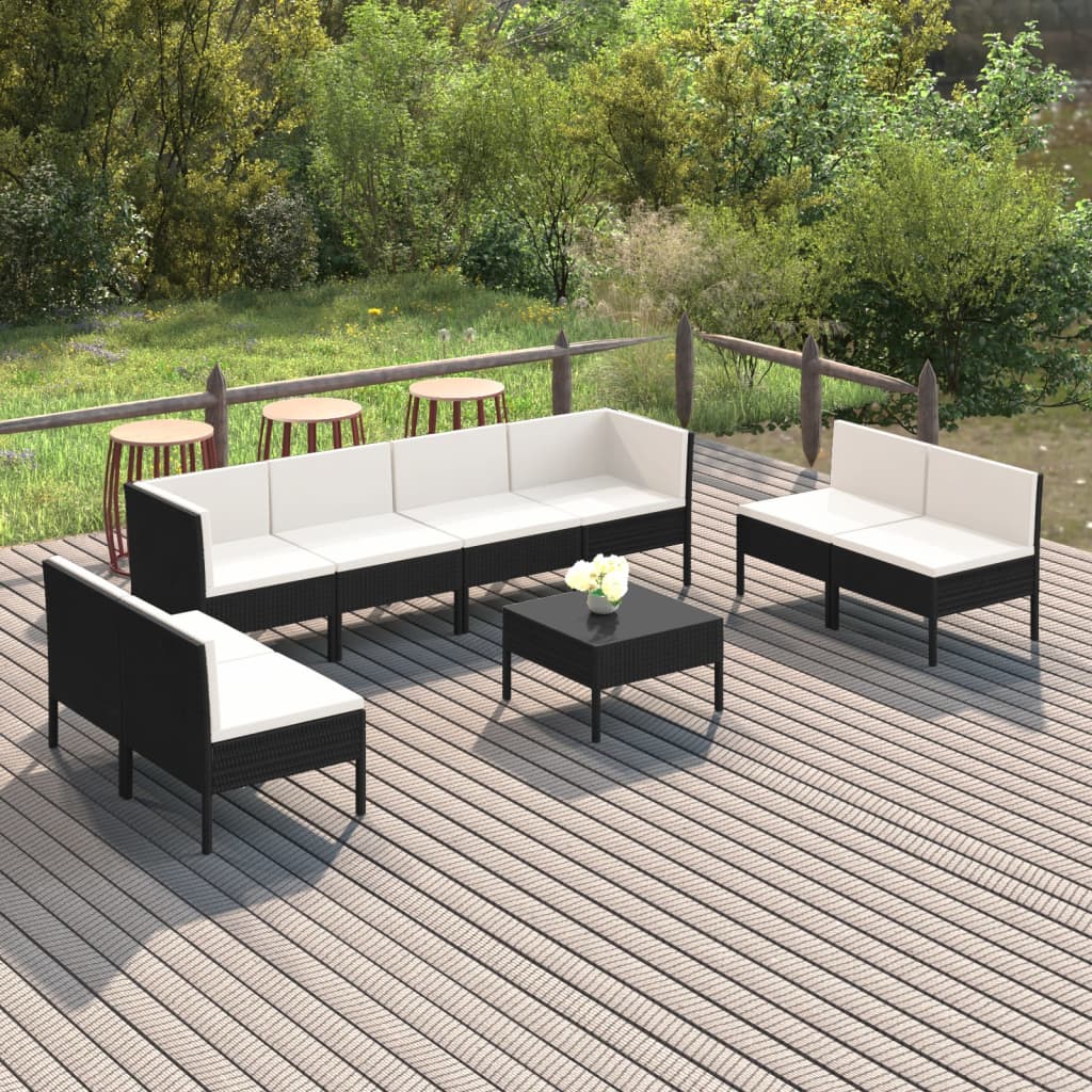 vidaXL 9 Piece Patio Lounge Set with Cushions Poly Rattan Black